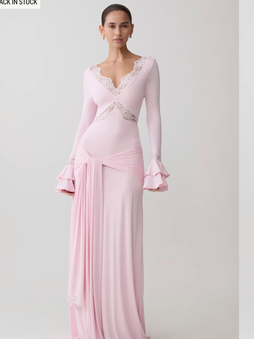 Meshki Soft Pink Lace-Trim Maxi Dress